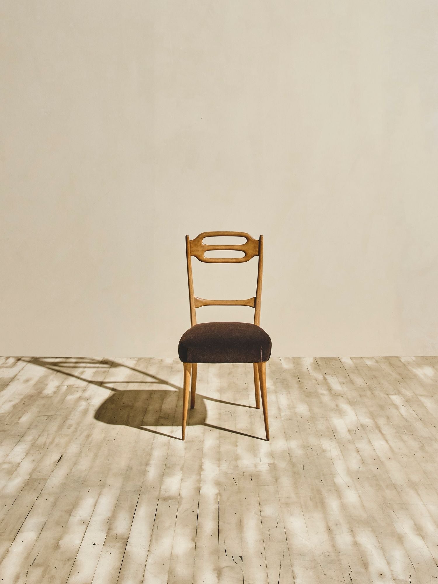 Set of Italian Beech Wood Dining Chairs - Brown Velvet