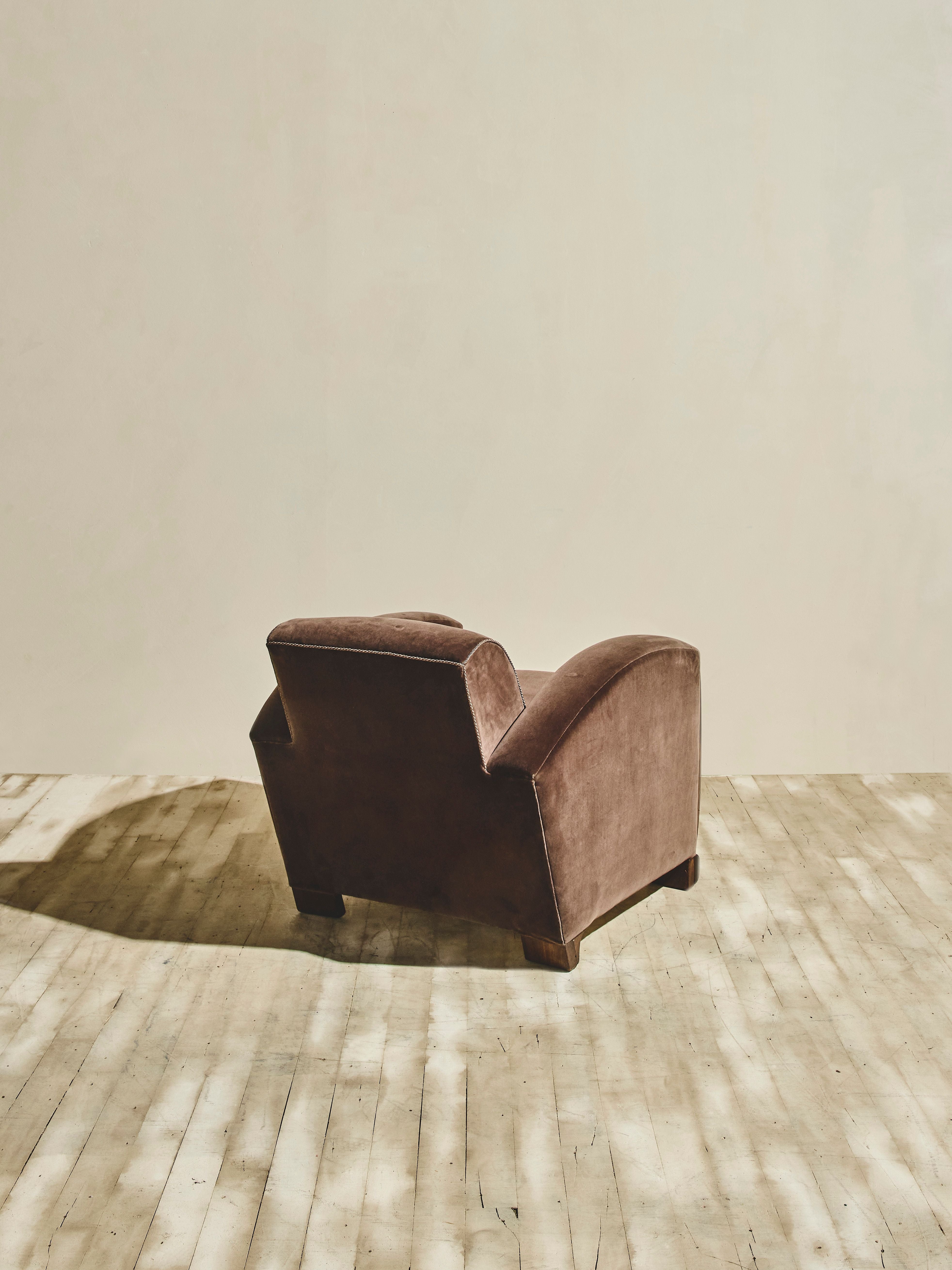 Pair of Vintage Italian Art Deco Club Chairs - Brown Velvet