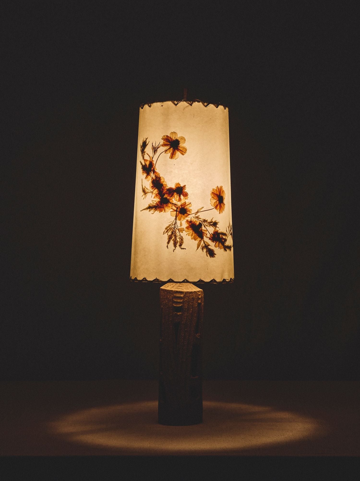 MCM Ceramic Table Lamp with Floral Fabric Shade