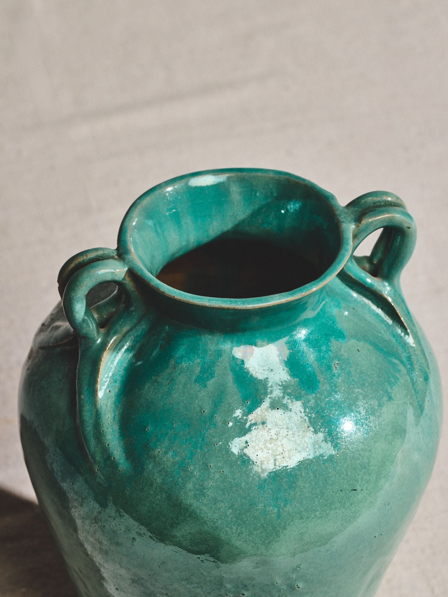 Glazed Turquoise Art Pottery With Handles